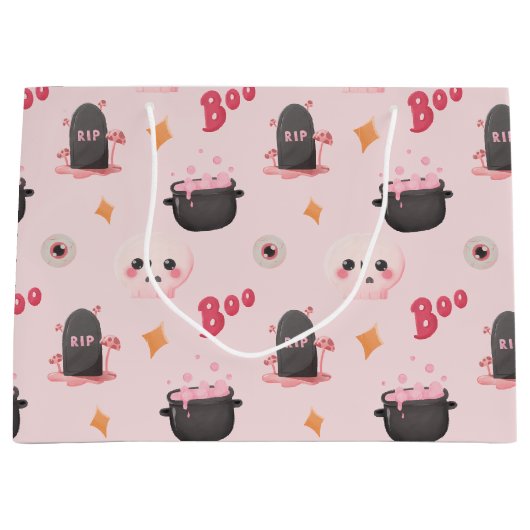 Cute Pink Halloween Birthday Party Groot Cadeauzakje (Voorkant)