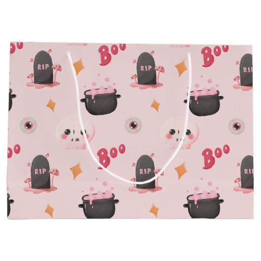Cute Pink Halloween Birthday Party Groot Cadeauzakje (Achterkant)