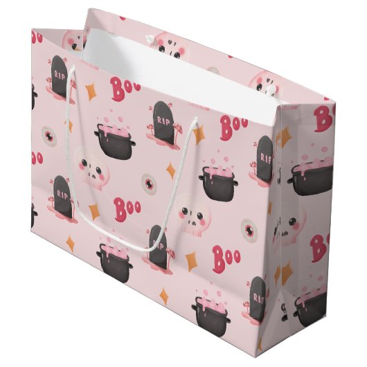 Cute Pink Halloween Birthday Party Groot Cadeauzakje (Voorkant Gekanteld)
