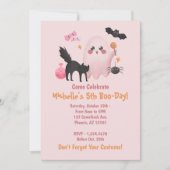 Cute Pink Halloween Birthday Party Kaart (Voorkant)