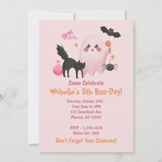 Cute Pink Halloween Birthday Party Kaart (Voorkant)