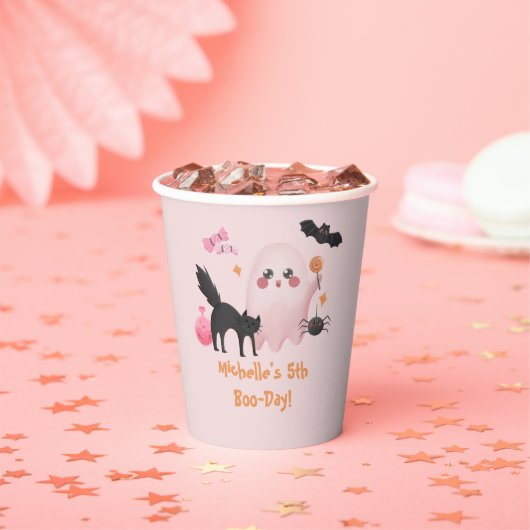 Cute Pink Halloween Birthday Party Papieren Bekers (Insitu)