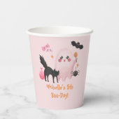 Cute Pink Halloween Birthday Party Papieren Bekers (Achterkant)