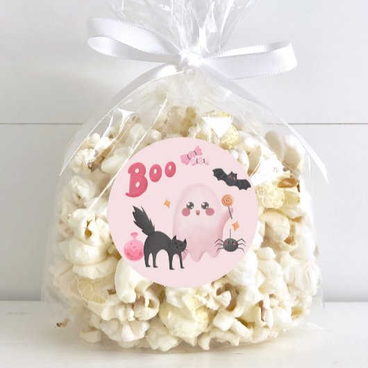 Cute Pink Halloween Birthday Party Ronde Sticker