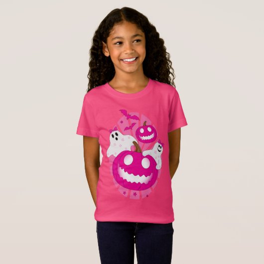 Cute Pink Halloween Ghost T-shirt (Voorkant volledig)