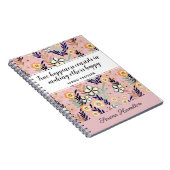 Cute Pink Happiness Quote Inspirational Floral Art Notitieboek (Rechterzijde)