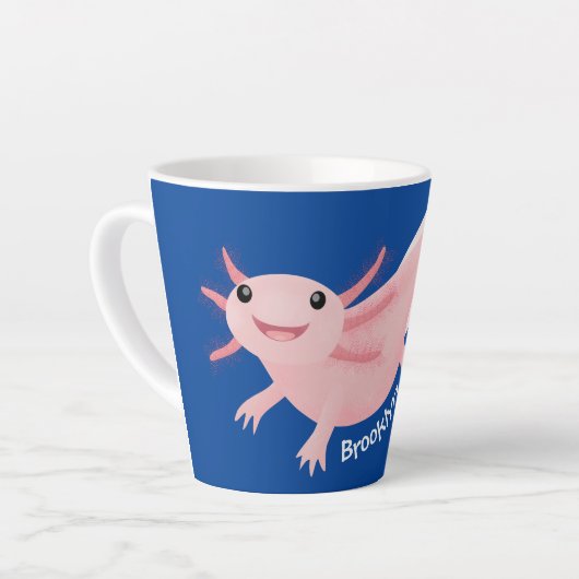 Cute pink happy axolotl latte mok (Linkerhoek)