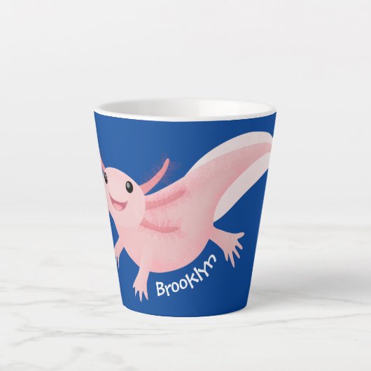 Cute pink happy axolotl latte mok (Voorkant)