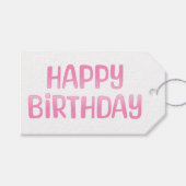 Cute Pink Happy Birthday Cadeaulabel (Voorkant (Horizontaal))