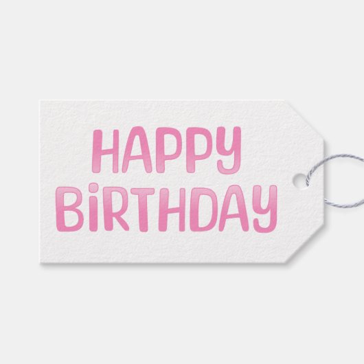 Cute Pink Happy Birthday Cadeaulabel (Voorkant (Horizontaal))