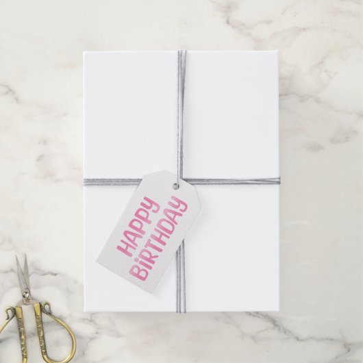 Cute Pink Happy Birthday Cadeaulabel (Met Touw)