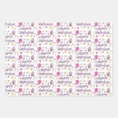 Cute Pink Happy Birthday Cupcakes, sterren en hart Inpakpapier Vel (Voorkant)