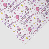 Cute Pink Happy Birthday Cupcakes, sterren en hart Tissuepapier (Detail)