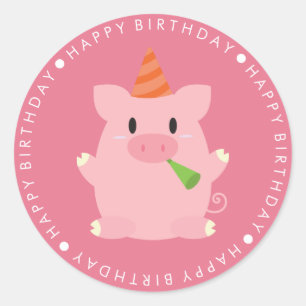 Cute Pink Happy Birthday Ronde Sticker
