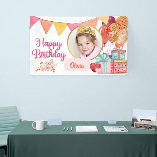 Cute Pink Happy Birthday Spandoek (Beurs)