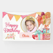 Cute Pink Happy Birthday Spandoek (Horizontaal)