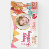 Cute Pink Happy Birthday Spandoek (Verticaal)