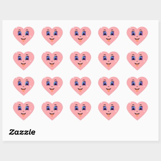Cute Pink Happy Face Hart Sticker (Vel)