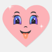 Cute Pink Happy Face Hart Sticker (Voorkant)