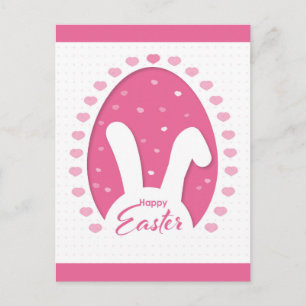 Cute Pink Happy Paast Bunny Hearts Briefkaart