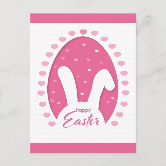 Cute Pink Happy Paast Bunny Hearts Briefkaart (Voorkant)