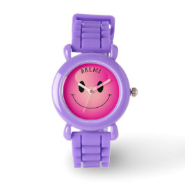 Cute Pink Harajuku Smiling Emoji Face Horloge