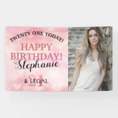 Cute Pink Heart 21st & Legal Photo Birthday Banner (Horizontaal)