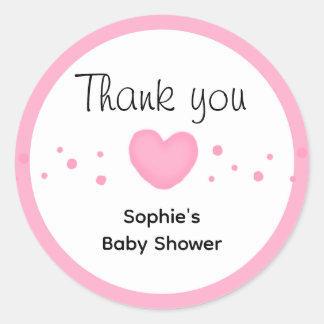Cute Pink Heart Baby Shower Thank you Ronde Sticker