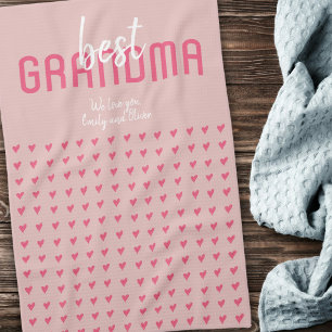 Cute Pink Heart Best Grandma Moederdag Theedoek