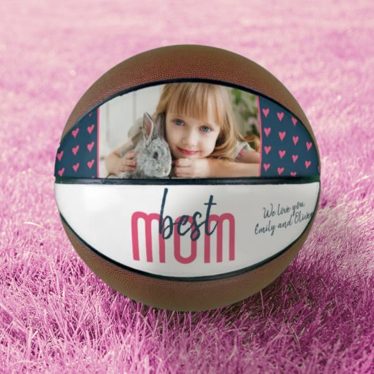 Cute Pink Heart Best Mama Photo Moeder Day Basketbal