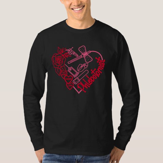Cute Pink Heart Butterfly Needle Phlebotomist Vale T-shirt (Voorkant)