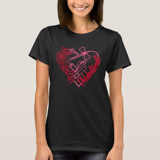 Cute Pink Heart Butterfly Needle Phlebotomist Vale T-shirt (Voorkant)