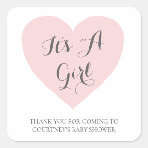 Cute Pink Heart, een meisje Baby shower Vierkante Sticker