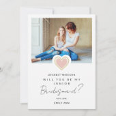 Cute Pink Heart Foto Jr Bridesmaid proposal Kaart (Voorkant)