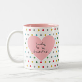 Cute Pink Heart Galentine Name Colorful Stippen Tweekleurige Koffiemok