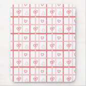 Cute Pink Heart Grid Pattern Muismat (Voorkant)