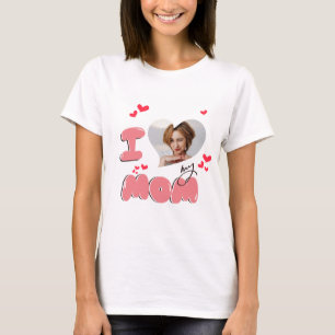Cute Pink Heart Ik hou van mijn MOM Foto T-shirt