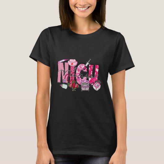 Cute Pink Heart Leopard Happy Valentines Day NICU T-shirt (Voorkant)