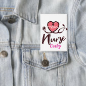 Cute  Pink Heart lifeline Nurse Personalize Button (Insitu)