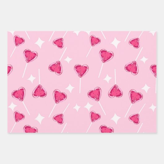 Cute Pink Heart Lollipop Seamless Pattern Inpakpapier Vel (Voorkant)