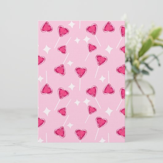 Cute Pink Heart Lollipop Seamless Pattern Kaart (Staand voorkant)