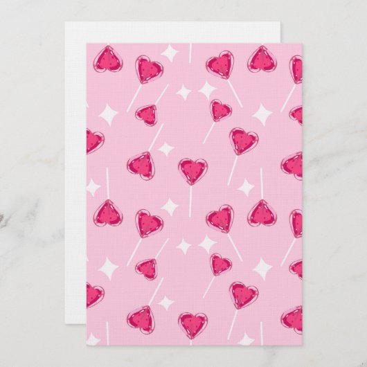 Cute Pink Heart Lollipop Seamless Pattern Kaart (Voorkant / Achterkant)