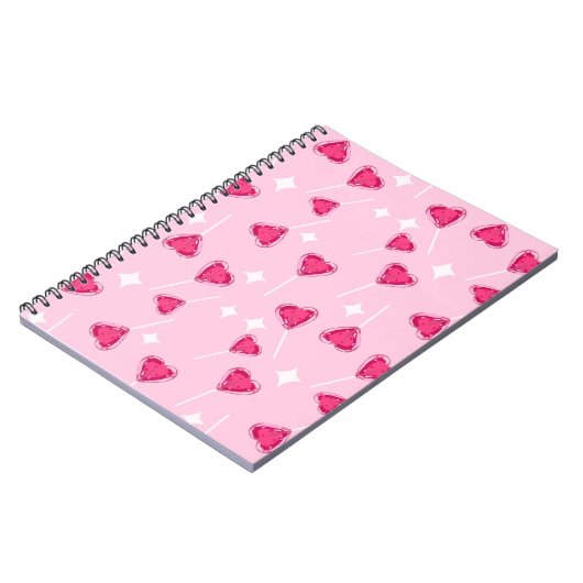 Cute Pink Heart Lollipop Seamless Pattern Notitieboek (Linkerzijde)