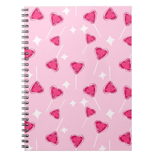 Cute Pink Heart Lollipop Seamless Pattern Notitieboek (Voorkant)