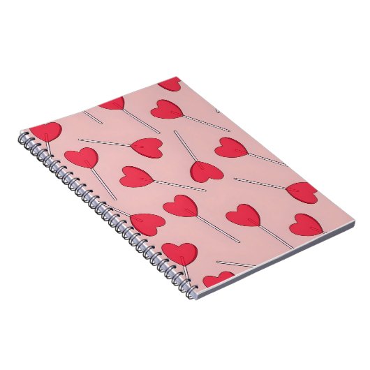 Cute Pink Heart Lollipops Seamless Pattern Notitieboek (Rechterzijde)