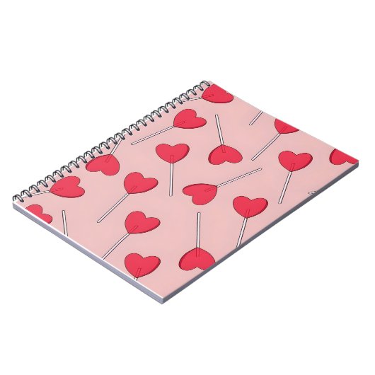 Cute Pink Heart Lollipops Seamless Pattern Notitieboek (Linkerzijde)