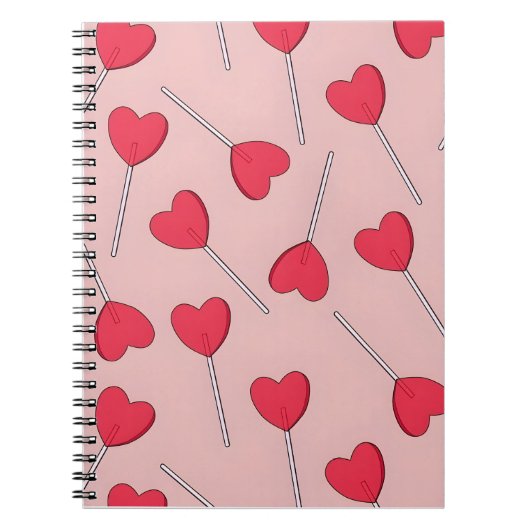 Cute Pink Heart Lollipops Seamless Pattern Notitieboek (Voorkant)