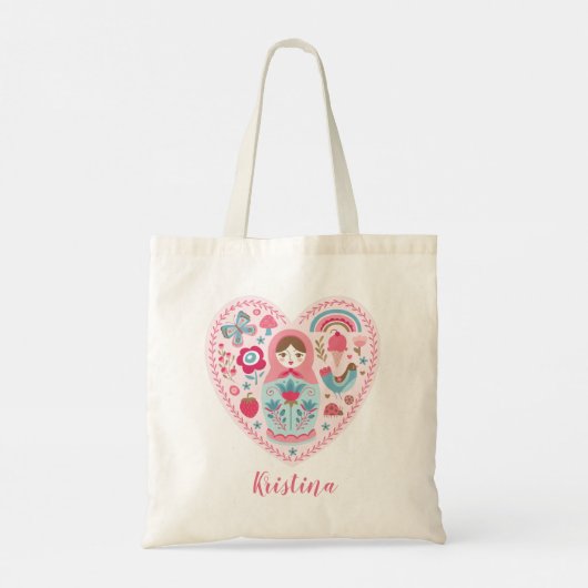 Cute Pink Heart Matryoshka Canvas tas (Achterkant)