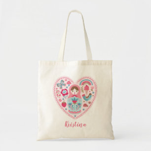 Cute Pink Heart Matryoshka Canvas tas