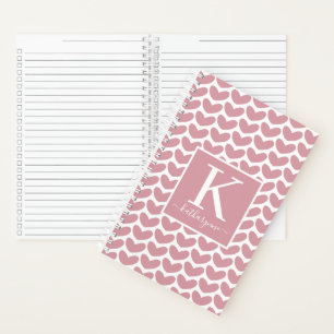 Cute Pink Heart Pattern Monogram Notitieboek